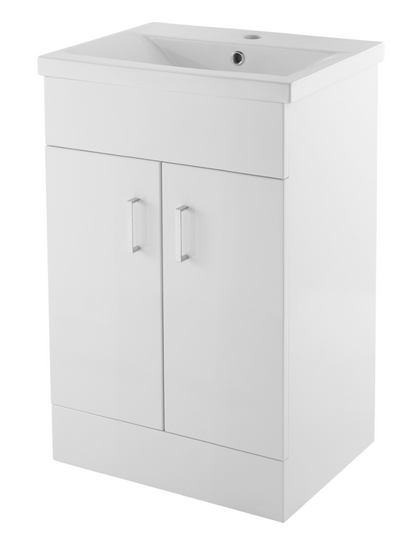 Nuie Turin 2 Door Unit & Basin Floor Standing Gloss White