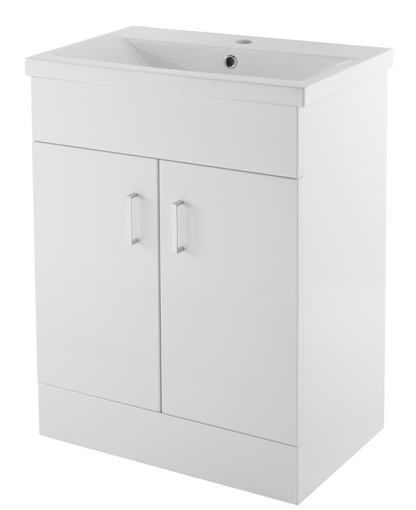 Nuie Turin 2 Door Unit & Basin Floor Standing Gloss White