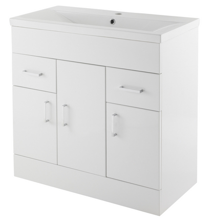 Nuie Turin 3 Door, 2 Drawer Unit & Basin Floor Standing Gloss White