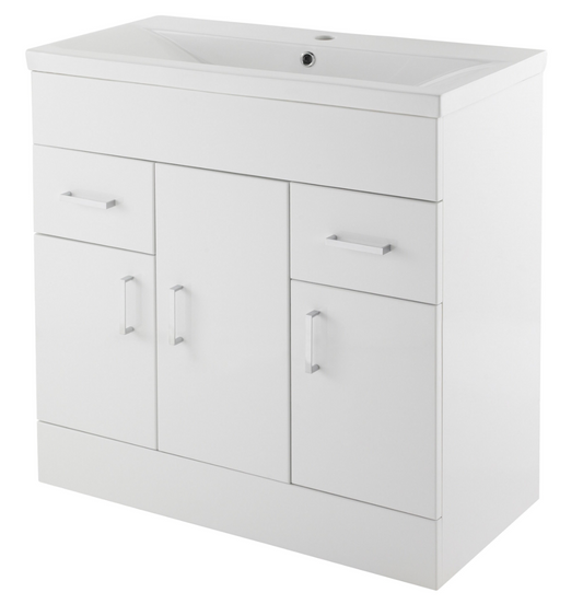 Nuie Turin 3 Door, 2 Drawer Unit & Basin Floor Standing Gloss White