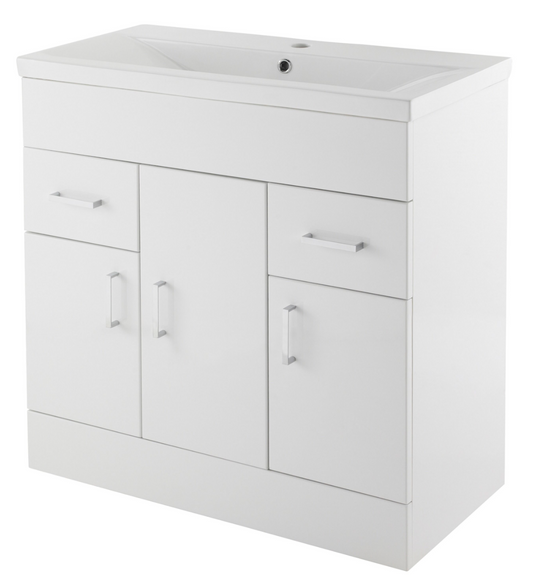 Nuie Turin 3 Door, 2 Drawer Unit & Basin Floor Standing Gloss White