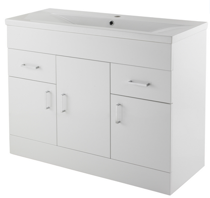 Nuie Turin 3 Door, 2 Drawer Unit & Basin Floor Standing Gloss White