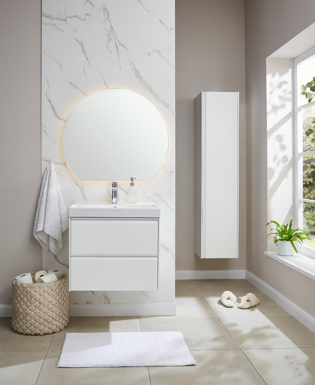 K Vit Moon 500/600/800mm 2 Drawer Wall Hung & ceramic Basin Matt White