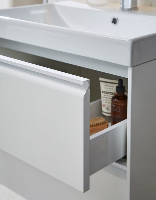 K Vit Moon 600mm Floor Standing 2 Drawer Unit & Ceramic Basin White