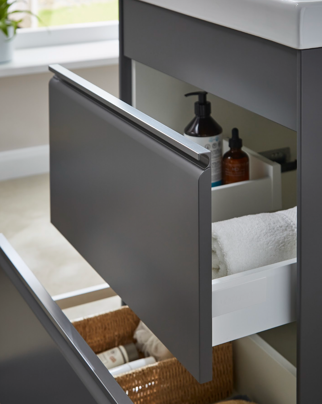K Vit Moon 500/600/800mm 2 Drawer Wall Hung Matt Grey