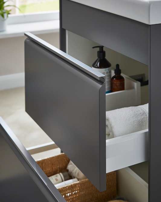 k Vit Moon 600mm Floor Standing 2 Drawer Unit & Ceramic Basin Matt Grey