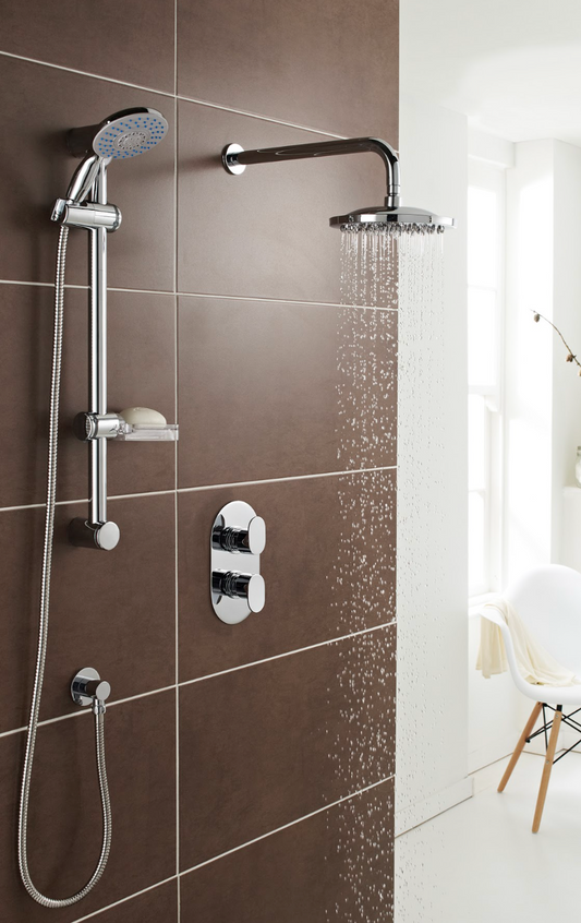 K Vit Logik Option 3  Thermostatic Concealed Shower with Adjustable Slide Rail Kit and Overhead Drencher