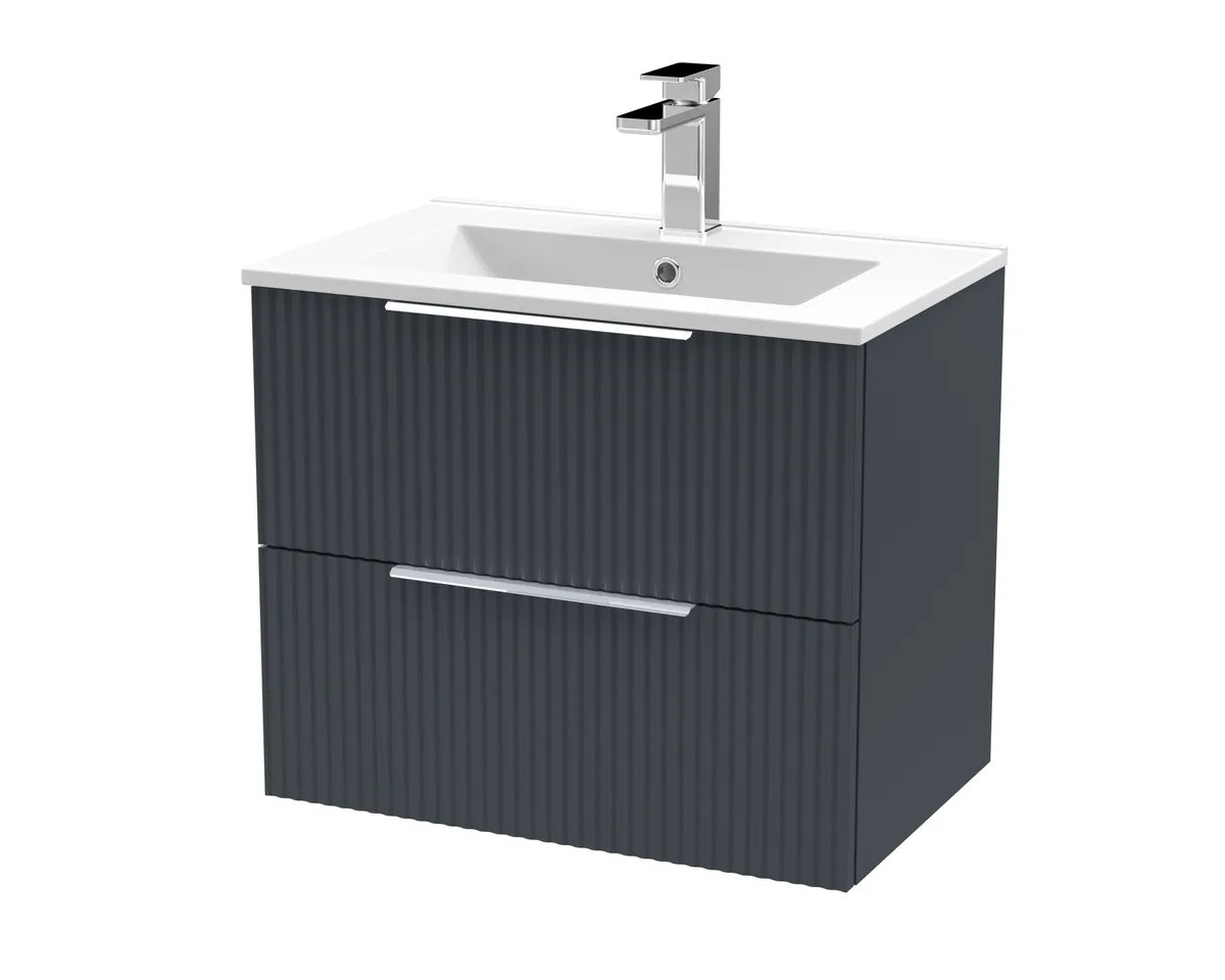 Fluted 500/600/800mm 2 Drawer Wall Hung Vanity