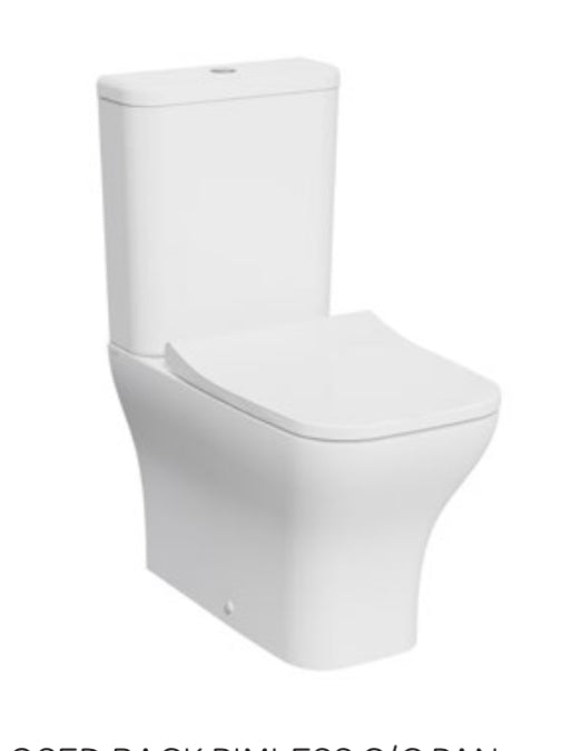 Eclipse Square Close to Wall Rimless WC Pan, Cistern and Soft Close Seat