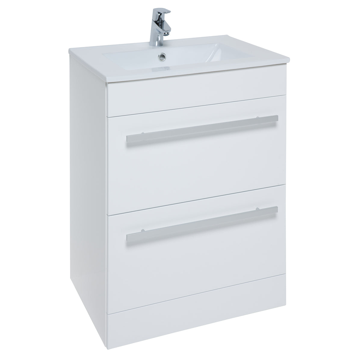 Purity 600mm Floor Standing 2 Drawer Unit & Ceramic Basin - White