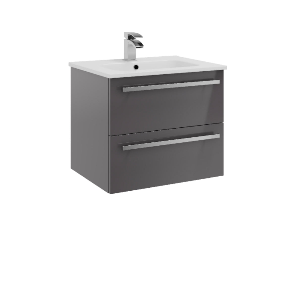 Purity 600mm Wall Mounted 2 Drawer Unit & Ceramic Basin - Gloss Grey