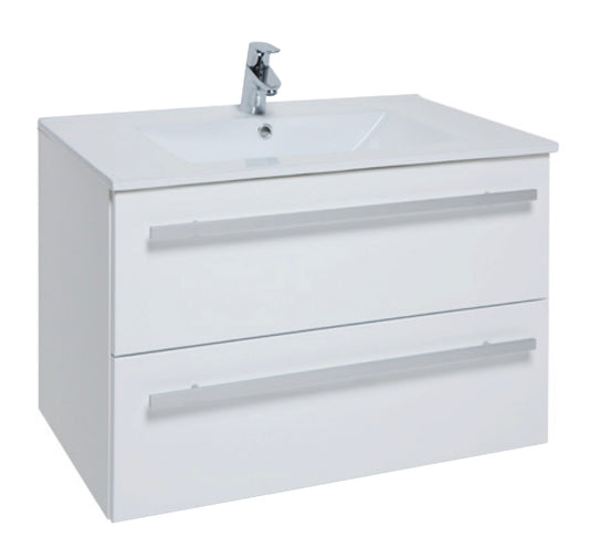 Purity 800mm Wall Mounted 2 Drawer Unit & Ceramic Basin - White