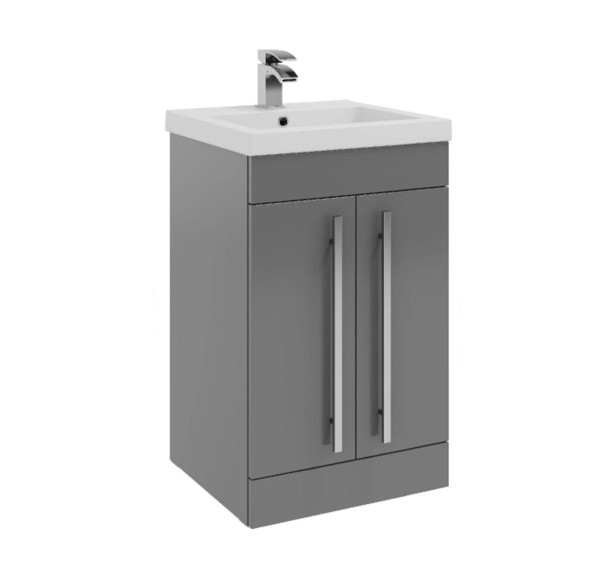 Purity 500mm Floor Standing 2 Door Unit & Mid Depth Ceramic Basin - Gloss Grey