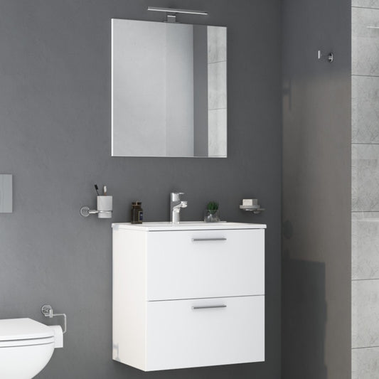 Mia 600mm 2 Drawer Wall Mounted Unit & Basin with Illuminated Mirror H620XW600XD390