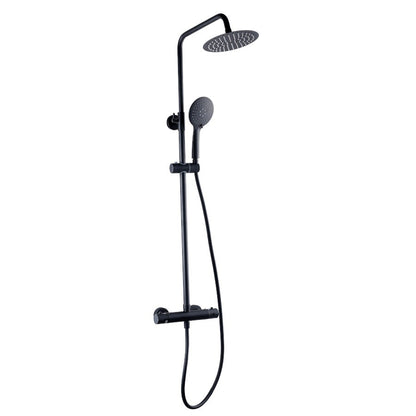 K Vit Nero Round Option 1 Thermostatic Exposed Bar Shower with Ultra Slim Overhead Drencher and Sliding Handset