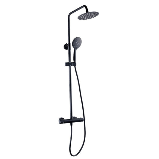 Nero Round Option 1 Thermostatic Exposed Bar Shower with Ultra Slim Overhead Drencher and Sliding Handset