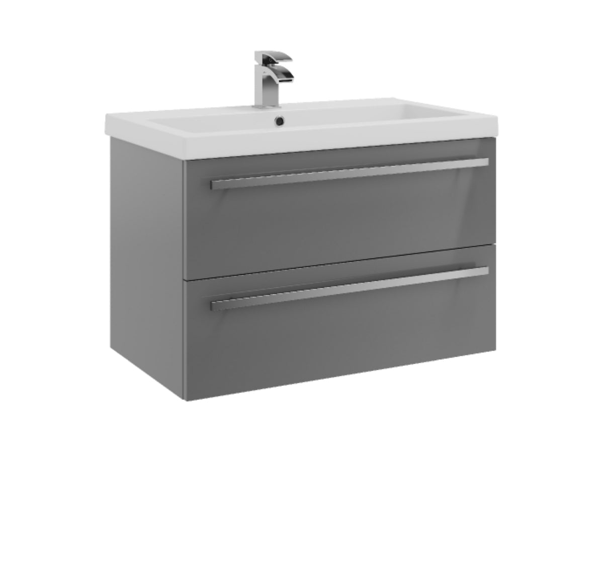 Purity 800mm Wall Mounted 2 Drawer Unit & Mid Depth Ceramic Basin - Gloss Grey