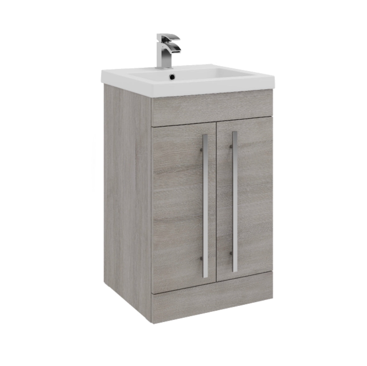 Purity 500mm Floor Standing 2 Door Unit & Mid Depth Ceramic Basin - Purity Silver Oak