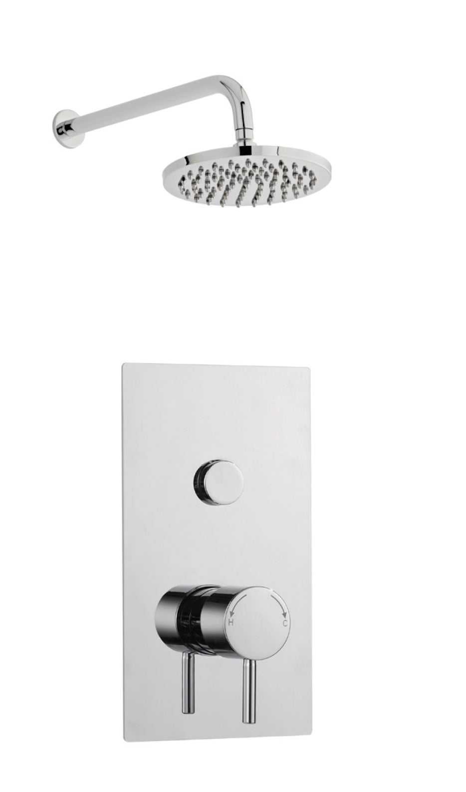 Plan Option 9 Single Round Push Button Thermostatic Concealed Shower with Fixed Overhead Drencher