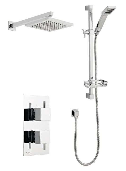 Pure Option 3 Thermostatic Concealed Shower with Adjustable Slide Rail Kit and Overhead Drencher