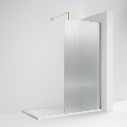Nuie FLUTED Brushed Brass Wetroom Screen 8mm