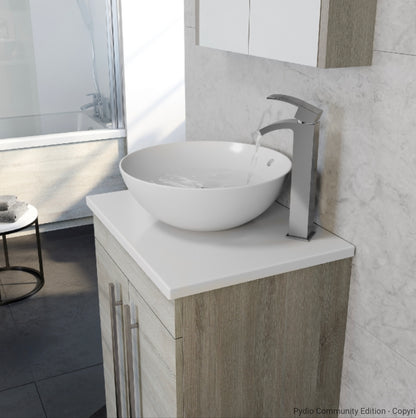 600mm Floor Standing 2 Door Unit with Ceramic Worktop & Sit On Bowl - Purity Silver Oak Excluding Tap