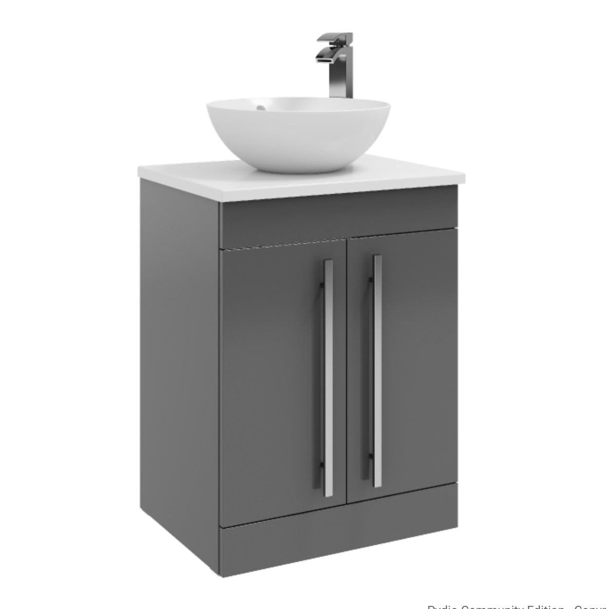 Purity 600mm Floor Standing 2 Door Unit with Ceramic Worktop & Sit On Bowl. Excluding Tap - Gloss Grey