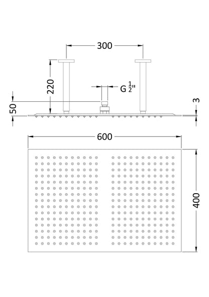 Ceiling Mounted Shower Head 600x400mm