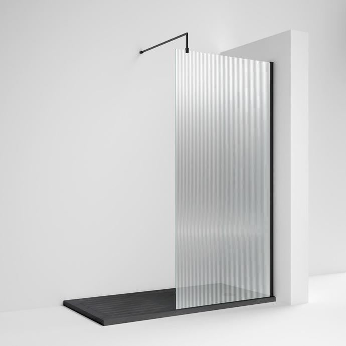 Nuie FLUTED Black Wetroom Screen 8mm