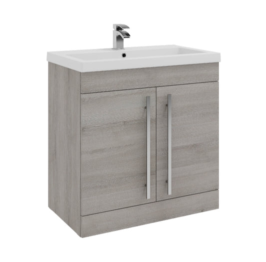 800mm Floor Standing 2 Door Unit & Mid Depth Ceramic Basin - Purity Silver Oak