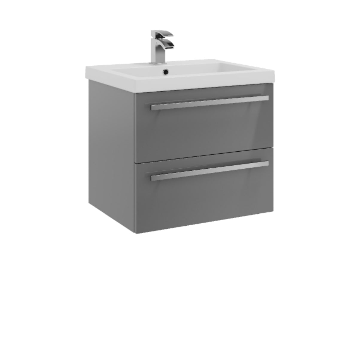 Purity 600mm Wall Mounted 2 Drawer Unit & Mid Depth Ceramic Basin - Gloss Grey