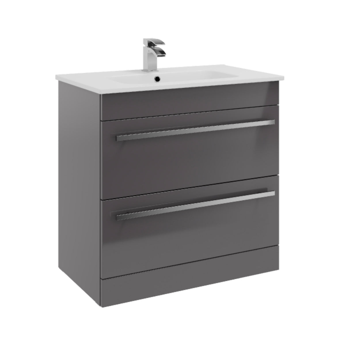 Purity 800mm Floor Standing 2 Drawer Unit & Ceramic Basin - Gloss Grey