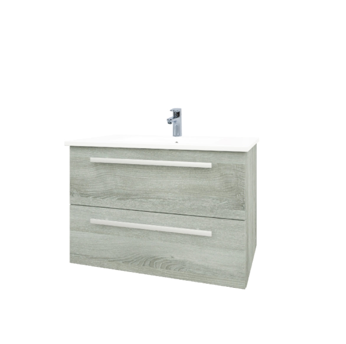 800mm Wall Mounted 2 Drawer Unit & Ceramic Basin - Purity Silver Oak