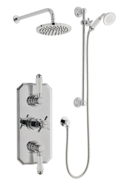 Klassique Option 5 Triple Thermostatic Concealed Shower with Adjustable Slide Rail Kit and Overhead Drencher