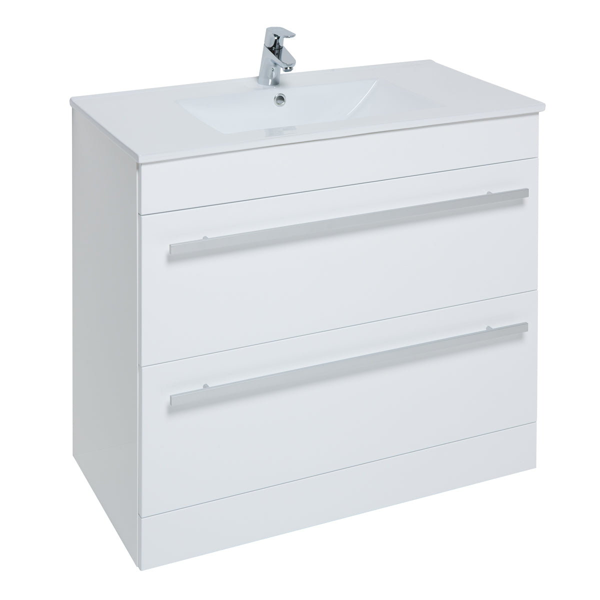 Purity 800mm Floor Standing 2 Drawer Unit & Ceramic Basin - White