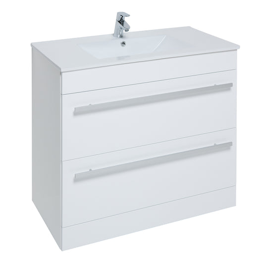 Purity 800mm Floor Standing 2 Drawer Unit & Ceramic Basin - White