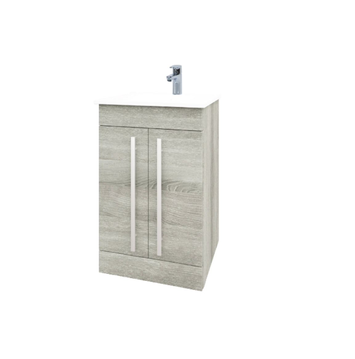 Purity 500mm Floor Standing 2 Door Unit & Ceramic Basin - Purity Silver Oak