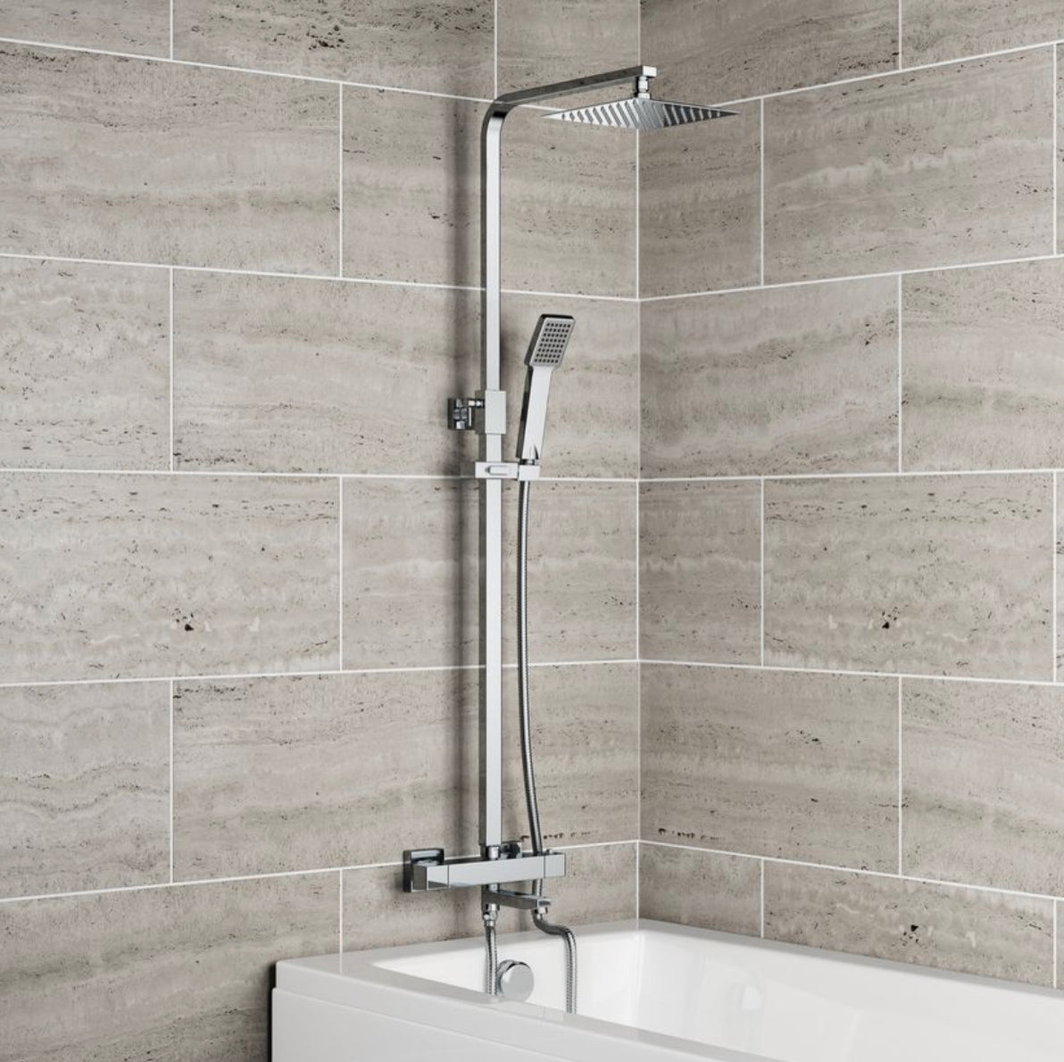 Pure Option 7 Thermostatic Exposed Bar Shower with Overhead Drencher, Sliding Handset and Bath Filler Spout