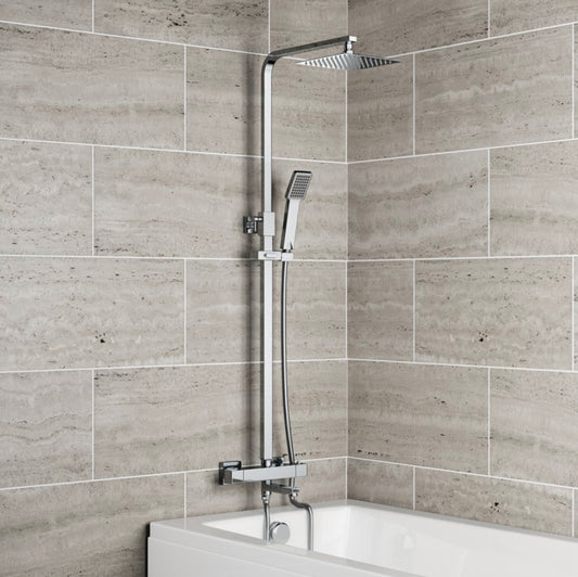 Pure Option 7 Thermostatic Exposed Bar Shower with Overhead Drencher, Sliding Handset and Bath Filler Spout