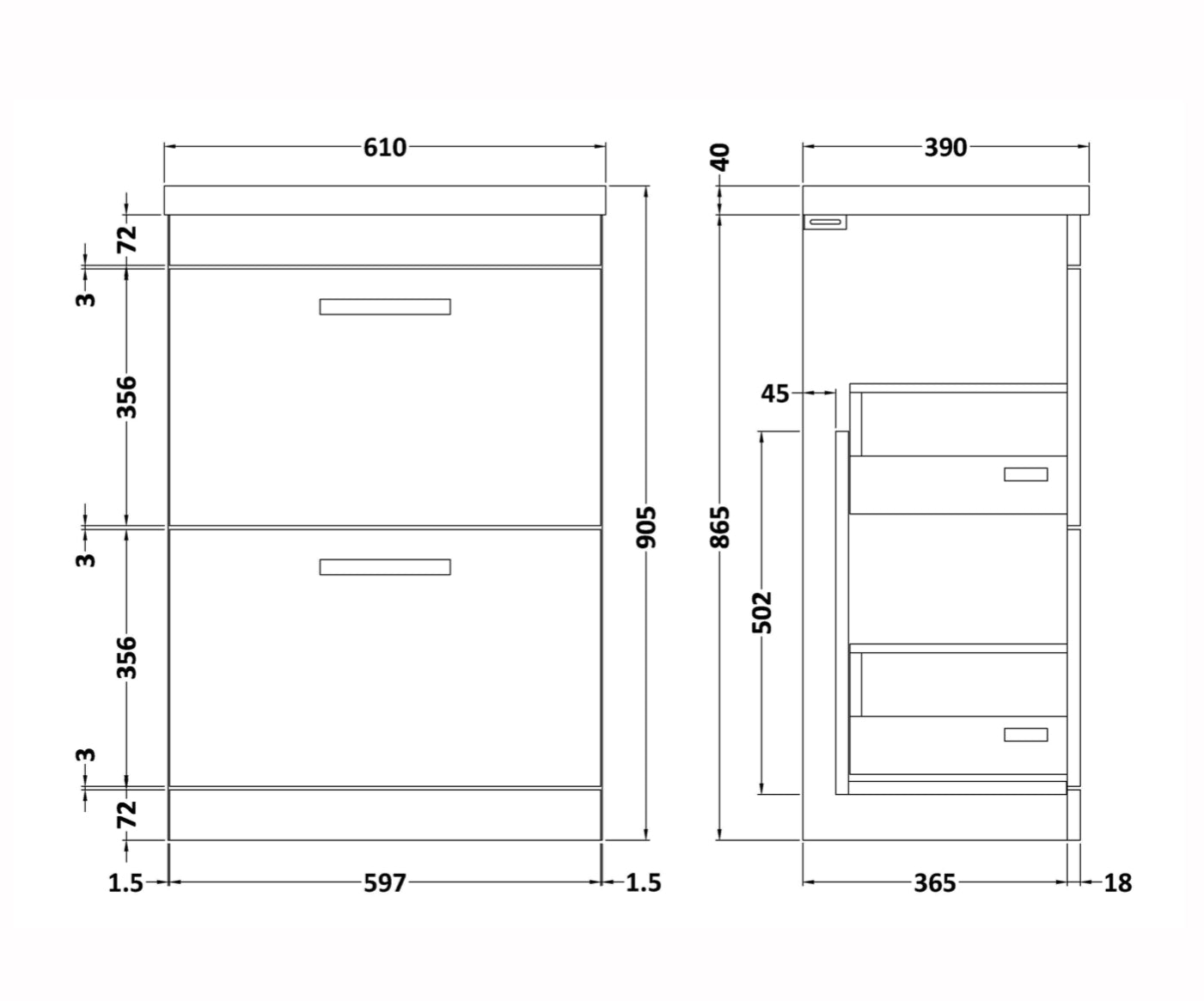 Athena 600mm Floor Standing 2 Drawer Range