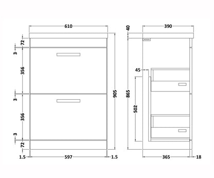 Athena 600mm Floor Standing 2 Drawer Range