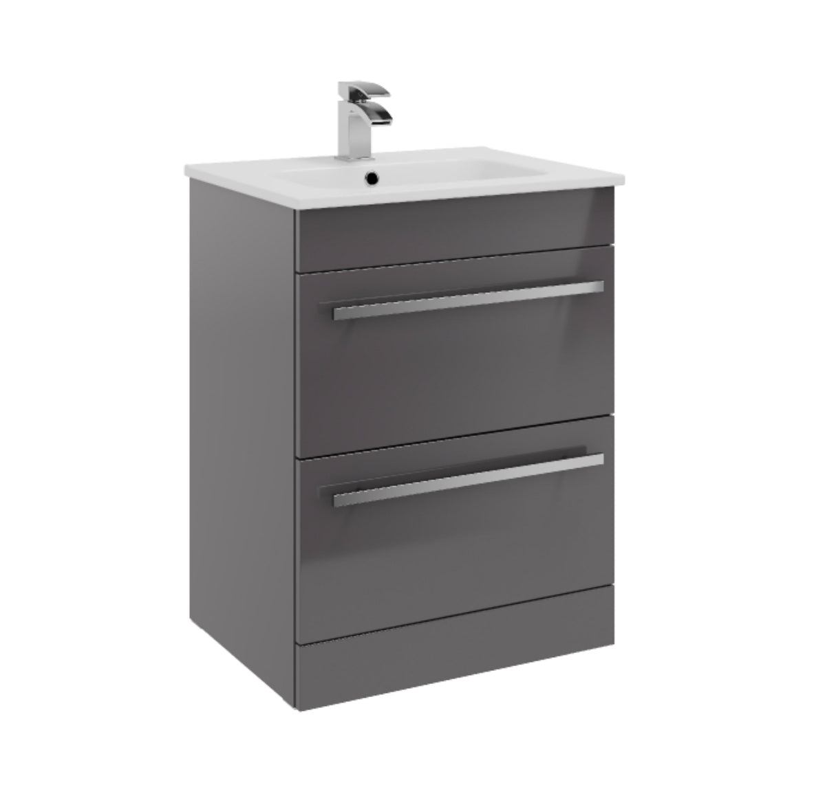 Purity 600mm Floor Standing 2 Drawer Unit & Ceramic Basin - Gloss Grey