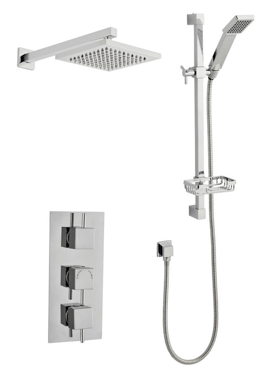 Pure Option 6 Triple Thermostatic Concealed Shower with Adjustable Slide Rail Kit and Overhead Drencher