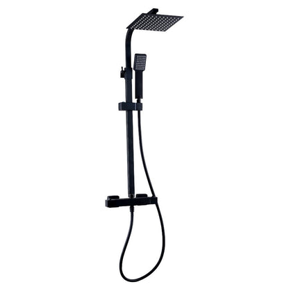 K Vit Nero Option 1 Square Thermostatic Exposed Bar Shower with Ultra Slim Overhead Drencher and Sliding Handset