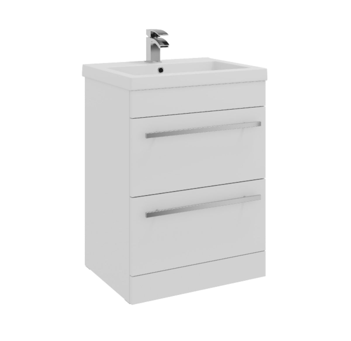 Purity 600mm Floor Standing 2 Drawer Unit & Mid Depth Ceramic Basin - White