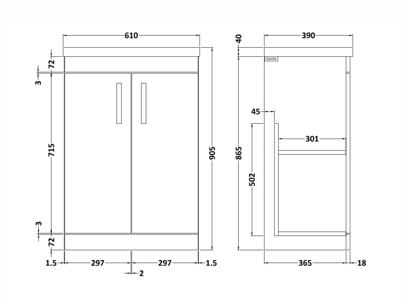 Athena 600mm Floor Standing 2 Door Range