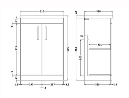 Athena 600mm Floor Standing 2 Door Range