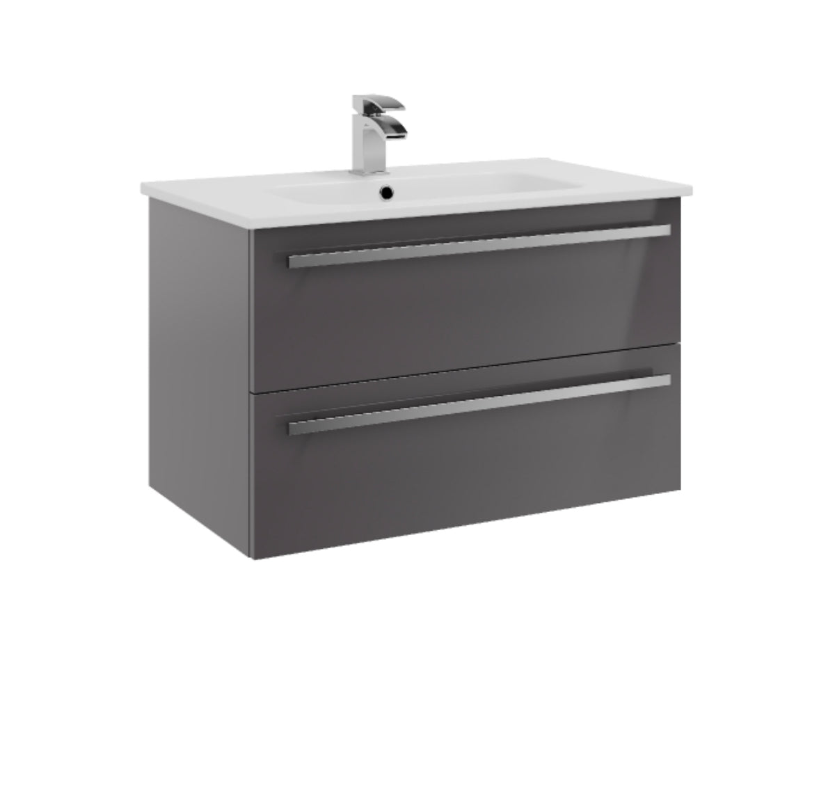 Purity 800mm Wall Mounted 2 Drawer Unit & Ceramic Basin - Gloss Grey