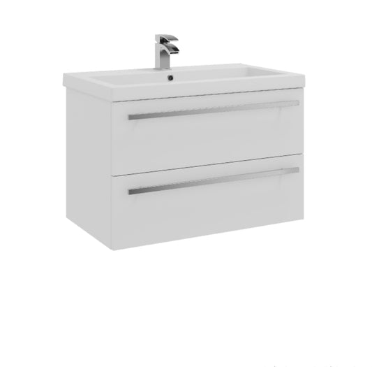 Purity 800mm Wall Mounted 2 Drawer Unit & Mid Depth Ceramic Basin - White