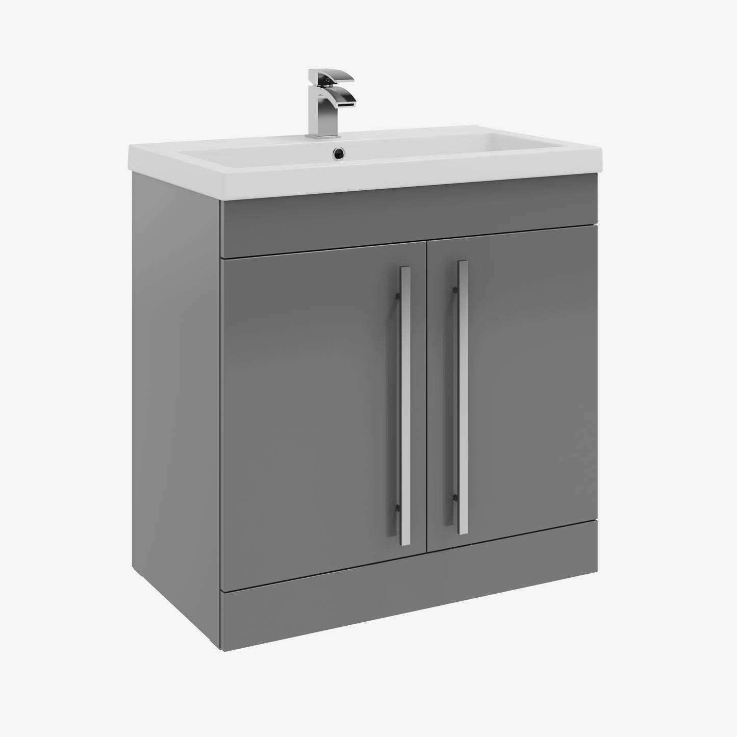 Purity 800mm Floor Standing 2 Door Unit & Mid Depth Ceramic Basin - Gloss Grey